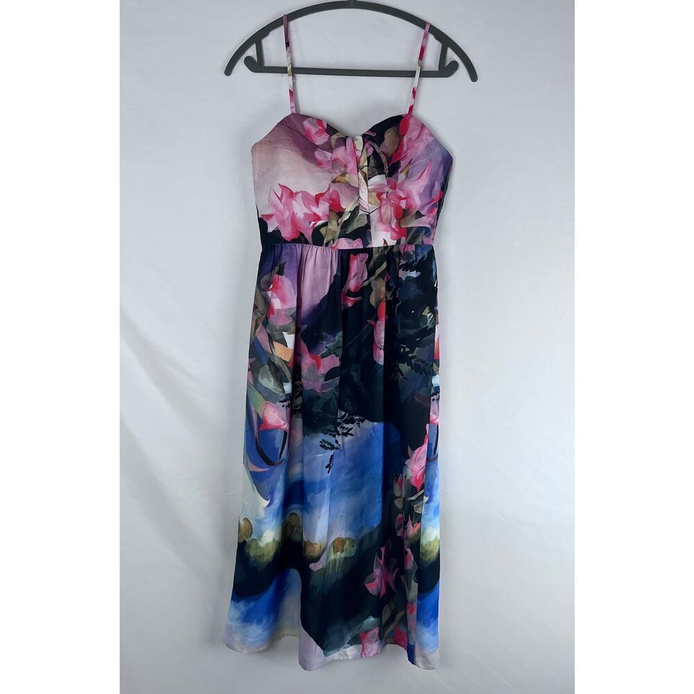 Floral Ombre Spaghetti-Strap Mini Dress - Pink & Blue